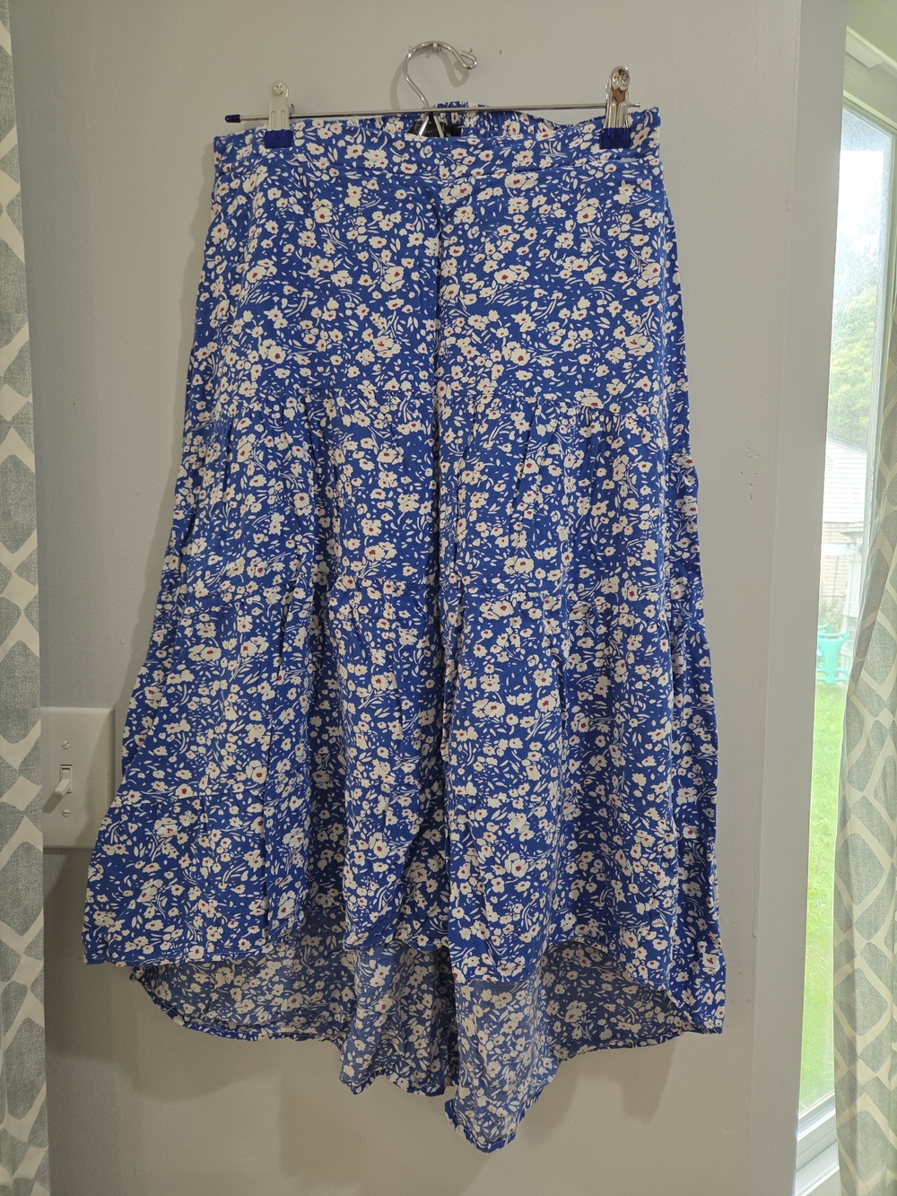 Blue Floral High-Low Maxi Skirt